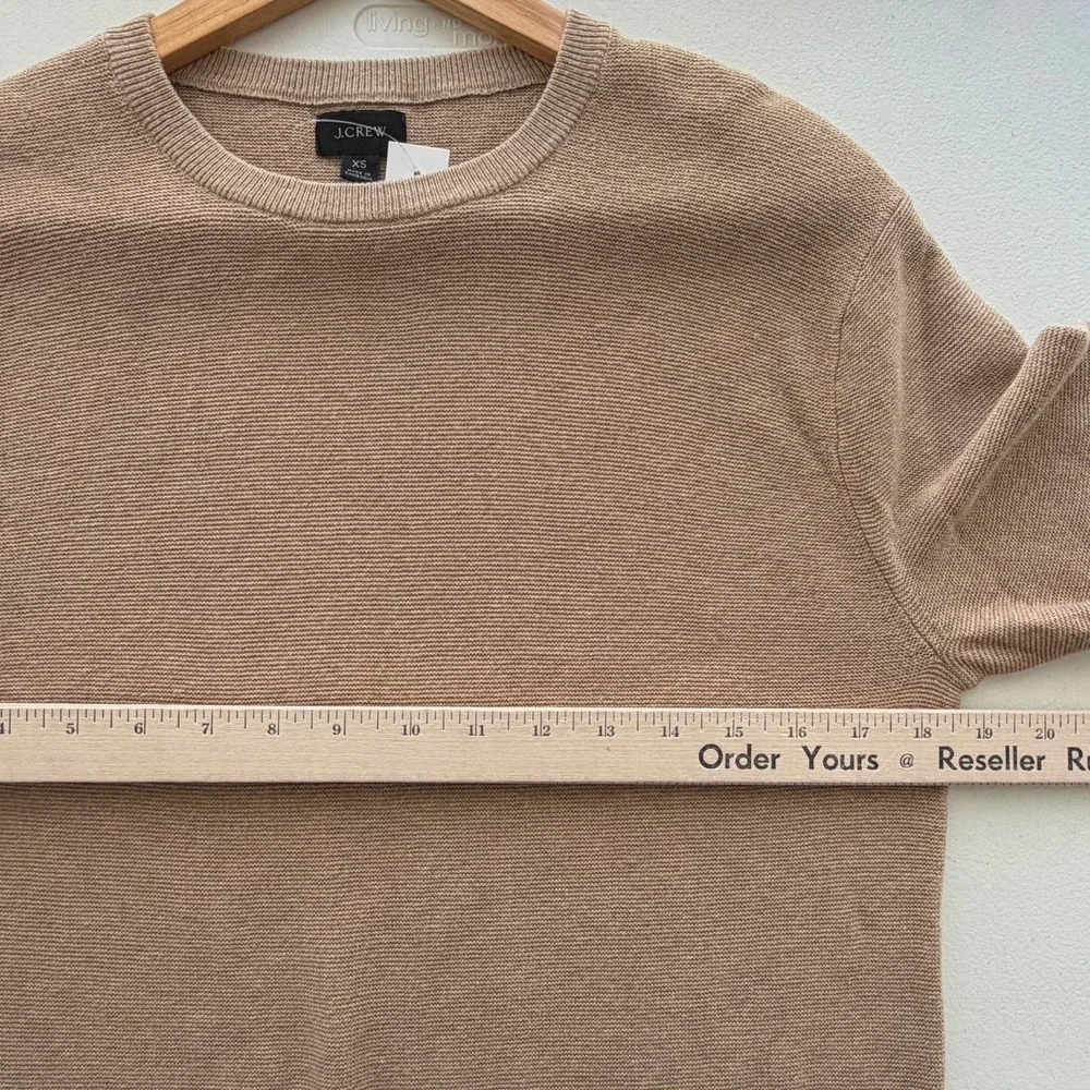 J Crew Cotton Crewneck Sweater Mens XS Brown Garter Stitch Heather Minimalist
